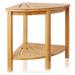 Bamboo Corner Shower Bench with Storage Shelf, 2-Tier Bathroom Stool - Natural