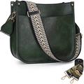 HKCLUF Crossbody Bags for Women Designer Leather Hobo Handbags With 2 Adjustable Leopard Guitar Strap Shoulder Bucket Bags, A12-armygreen, Retro