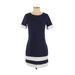 Shein Casual Dress - Shift Crew Neck Short sleeves: Blue Color Block Dresses - Women's Size X-Small