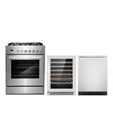 Cosmo 3 Piece Kitchen Appliance Package w/ 30" Gas Freestanding Range, Built-In Dishwasher, & Wine Refrigerator in Black/Gray | Wayfair