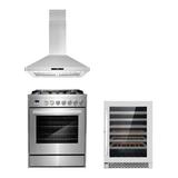Cosmo 3 Piece Kitchen Appliance Package w/ 30" Gas Freestanding Range, Island Range Hood, & Wine Refrigerator in Black/Gray | Wayfair COS-3PKG-306