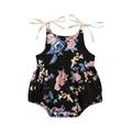 Gureui Toddler Baby Girls Casual Suspender Jumpsuits Flower Print Round Neck Bow Lace-Up Triangle Romper Bodysuit