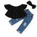 Baby Girl Christmas Clothes Set Girl Outfit Toddler Girls Outfit Short Sleeves Soild Prints Tops Jeans Pants Hairband 3pcs Set Outfits Toddler Girl T Shirt