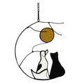 Garden Hanging Wind Chime Dog Memorial Gifts for Dog Lovers Dog on Moon Stained Glass Window Hanging for Suncatcher