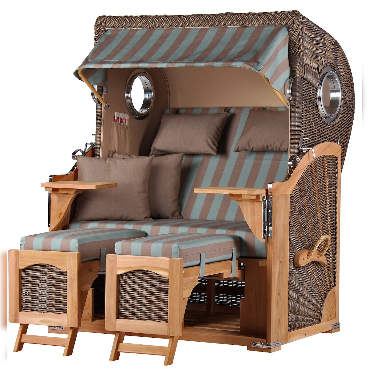 Mr. Deko Strandkorb Komplettset - bene living - Ammersee Teak - PE grau - Modell 520 - inkl. Liftersystem Image