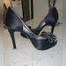 Nine West Shoes | Nine West Size 7 Open Toe Bow Heels | Color: Black/Silver | Size: 7