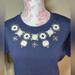 J. Crew Tops | Jcrew Short Sleeve Navy Blouse Top Silver Jewels And White Beads Size Xs | Color: Blue/Cream | Size: Xs