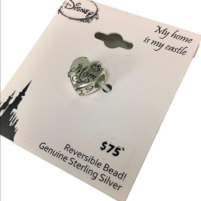 Disney Jewelry | Disney Silver Heart Reversible Mom Bead Charm | Color: Black/Silver | Size: Os