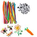 GIXUSIL 10 Colors 200 Pcs Pipe Cleaners Craft Chenille Stems +250 Pcs Black Wiggle Googly Eyes for Kids DIY Art Creative Craft Decorations (6 mm x 12 Inch) Assorted Colors Christmas Decorations