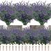 8/12 Bundles Artificial Plants Outdoor UV Resistant Artificial Lavender Flowers Fake Lavender Flowers Plants Faux Plastic Shrubs Garden Porch Window Box Outside Spring Summer Decor