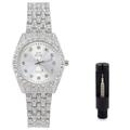 Ladies Iced Out Diamond Watch with Simulated Crystals,Adjustable Metal Band Fully Bling-ed Out Links,Women's Custom Luxury Timepiece,Quartz Movement,14k Gold or Silver Tone, womens-standard, Iced Out
