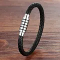 XQNI – Bracelet à breloques en cuir pour hommes en acier inoxydable bijoux de luxe pour Couple