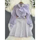 Robe en tweed à manches longues pour femme mini robe transparente broderie en maille violette