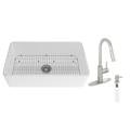 CASAINC Fireclay Farmhouse Apron Kitchen Sink w/ Touchless Kitchen Faucet Fireclay | 10 H x 33 W x 18 D in | Wayfair CA-W33-W3374BN