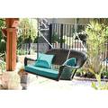 Jeco Espresso Resin Wicker Porch Swing with Turquoise Cushion