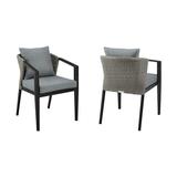 Armen Living Palma Outdoor Patio Dining Chairs in Aluminum and Wicker with Grey Cushions - Set of 2