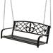 Flat Tube Double Swing Chair with Thick Back Line Black Metal Porch Swing Durable Iron Hanging Swing Bench for Backyard Front Yard Patio Deck & Garden