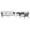 Modway Stance 3 Piece Outdoor Patio Aluminum Sectional Sofa Set in Gray White