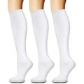 1/2/3 Pairs Knee High Graduated Compression Socks for Men & Women Best For Running Athletic Medical and Travel(3 Pairs White S/M)