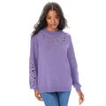 Plus Size Women's Cutout Pullover Sweater by Roaman's in Vintage Lavender (Size 14/16)