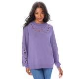 Plus Size Women's Cutout Pullover Sweater by Roaman's in Vintage Lavender (Size 14/16)