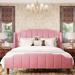 Mercury Row® Teen Allyson Queen Size Modern Curved Bed Wood & /Upholstered/Velvet in Pink | 46.4 H x 64.5 W x 86.6 D in | Wayfair