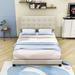 Red Barrel Studio® Queen Size Linen Platform Bed w/ Headboard Upholstered/Linen in Brown | 51 H x 64 W x 85 D in | Wayfair