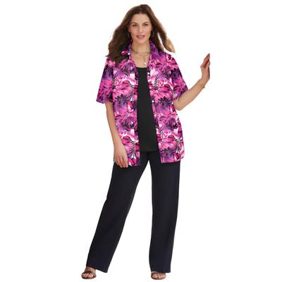 Plus Size Women's Timeless Short Sleeve Blouse by Catherines in Berry Pink Palm Leaves (Size 4X)