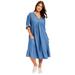 Plus Size Women's Ruffled Denim Talluhla Dress by June+Vie in Medium Wash (Size 22/24)