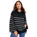 Plus Size Women's Bell-Sleeve French Terry Sweatshirt by June+Vie in Black Horizontal Stripe (Size 14/16)
