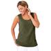 Plus Size Women's Stretch Cotton Horseshoe Neck Tank by Jessica London in Dark Olive Green (Size 18/20) Top Stretch Cotton