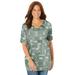 Plus Size Women's Easy Fit Short Sleeve V-Neck Tunic by Catherines in Olive Green Mosaic Patchwork (Size 3X)