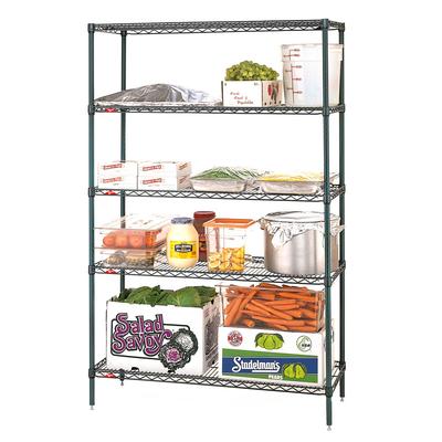 Metro 5N457K3 48" NSF 5-Tier Epoxy Coated Wire Shelf Kit - Super Erecta, 21"W, 74"H, Metroseal 3 Epoxy Coated, Microban, Green