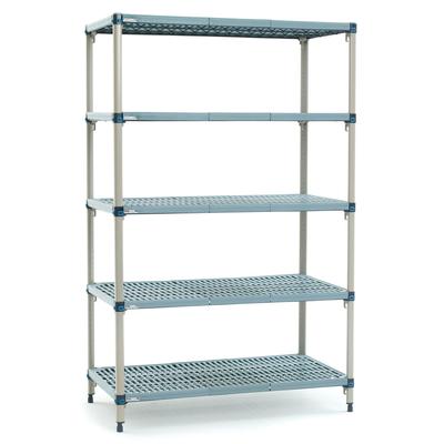 Metro 5Q557G3 48" NSF 5-Tier Polymer Shelf Kit - MetroMax Q, 24"W, 74"H, Polymer Shelves, Epoxy Coated Steel Frame, Blue