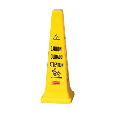 Rubbermaid FG627600 YEL Multi-Lingual Safety Cone - Caution, 12 1/4x12 1/4x36" Yellow, Multilingual