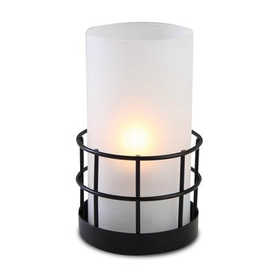 Sterno 80392 Gridiron Candle Lamp - 3 1/4"D x 5 1/2"H, Frost Glass/Black Metal Base, White