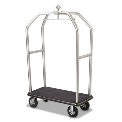 Forbes Industries 2510-PDT Luggage Cart w/ 2 Push Bars & Carpeted Deck - 43"L x 24"W x 78"H, Polished Textured Steel, Stainless Steel