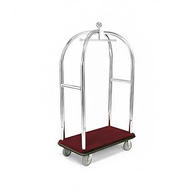Forbes Industries 2517-DT Birdcage Luggage Cart w/ 2 Push Bars & Carpeted Deck - 43"L x 24"W x 78"H, Textured Steel, Chrome