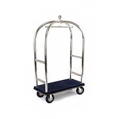 Forbes Industries 2523-PDT Birdcage Luggage Cart w/ Carpeted Deck - 48"L x 24"W x 78"H, Polished Diamond Textured Steel, Chrome