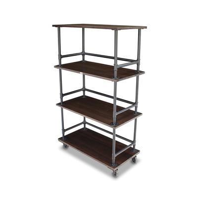 Forbes Industries 6546-6 Mobile Display Tower w/ (3) Rustic Wood Shelves & Steel Pipe Frame - 72