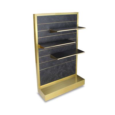 Forbes Industries 6566 Mobile Display Tower w/ 3 Laminate Shelves & Brass Frame - 48"L x 20"W x 78"H, Gold