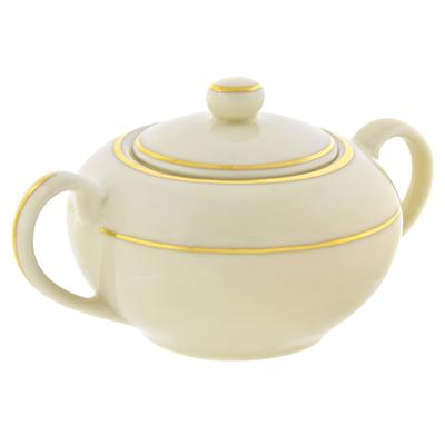 10 Strawberry Street CGLD0018 8 oz Double Gold Line Sugar Bowl - Porcelain, Cream/Gold, White