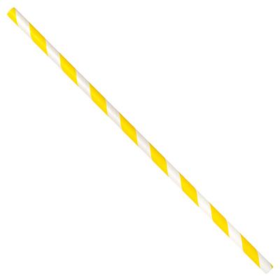 LK Packaging GPSJ775UW-YE 7 3/4" Unwrapped Jumbo Paper Straw, Yellow/White Striped, Case of 4800