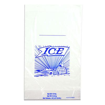 LK Packaging H21PWMET 10 lb Printed Ice Bag w/ Twist Ties - 19" x 12", Poly/Metallocene, Clear
