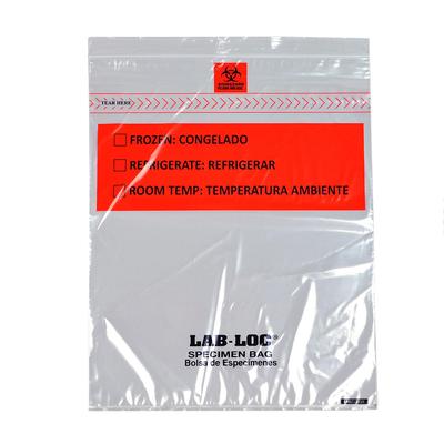 LK Packaging LABZ1215B Lab-Loc Specimen Bags w/ Removable Biohazard Symbol - 12" x 15", Polyethylene, Clear, 2 mil