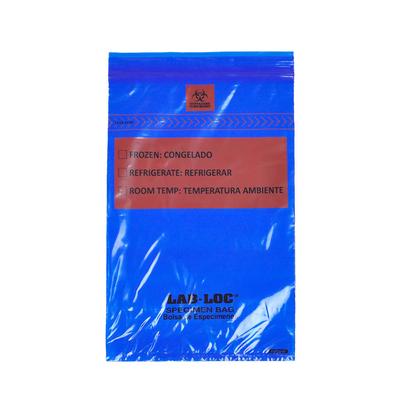 LK Packaging LABZ69BL Lab-Loc Specimen Bags w/ Removable Biohazard Symbol - 6" x 9", Polyethylene, Blue, 1.75 mil