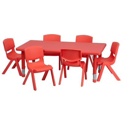 Flash Furniture YU-YCX-0013-2-RECT-TBL-RED-E-GG Rectangular Preschool Activity Table & 6 Chair Set - 48"L x 24"W, Plastic Top, Red