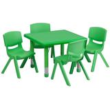Flash Furniture YU-YCX-0023-2-SQR-TBL-GREEN-E-GG 24" Square Preschool Activity Table & (4) Chair Set - Plastic Top, Green
