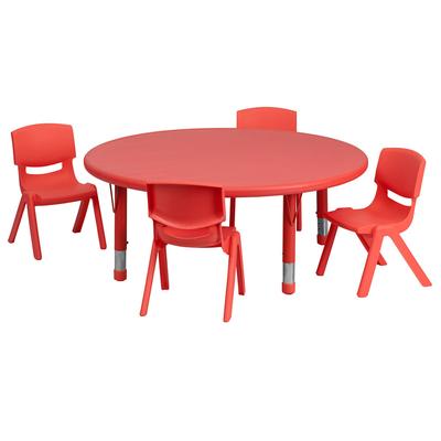 Flash Furniture YU-YCX-0053-2-ROUND-TBL-RED-E-GG 45" Round Preschool Activity Table & 4 Chair Set - Plastic Top, Red