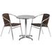 Flash Furniture TLH-ALUM-24RD-020CHR2-GG 23 1/2" Round Patio Table & (2) Brown Rattan Arm Chair Set - Stainless Top, Aluminum Base, Stainless Steel